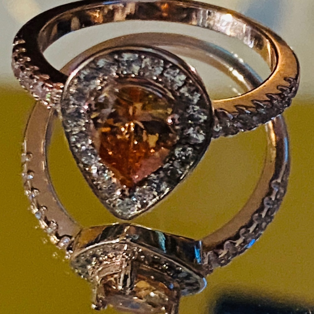 Pear ring-Topaz colored CZ-FragrantJewels.com